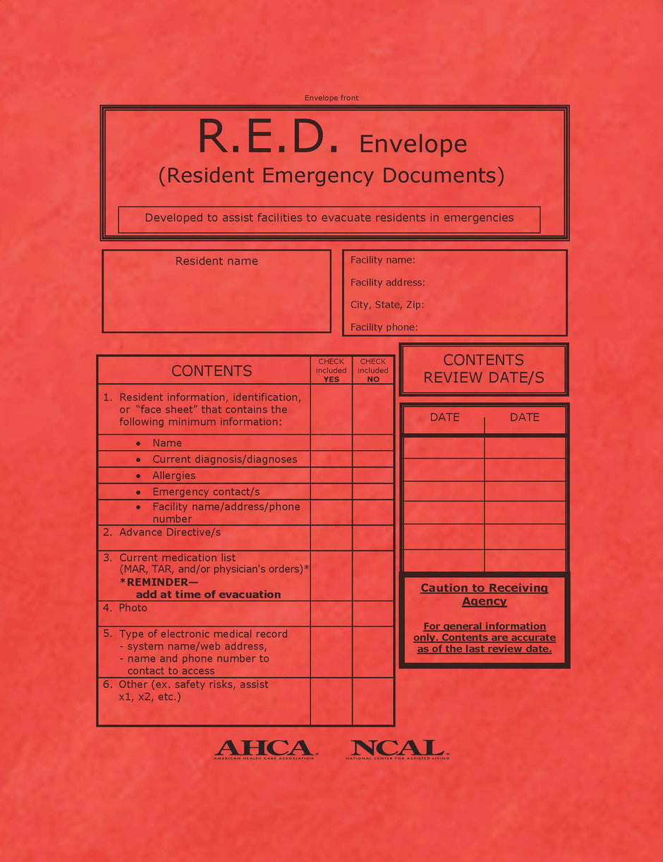 Resident Evacuation Documents (Pack Of 20) – AHCA/NCAL Publications